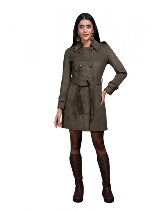 Women Double Breasted Coat Olive